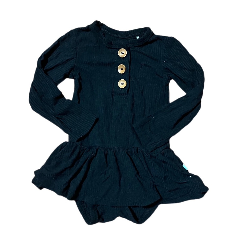 Posh Peanut LS Black Ribbed Twirl Bodysuit - 3-6m